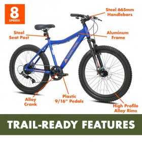 Ozark Trail 24" Youth Glide Aluminum Mountain Bicycle,8 Speeds,Front Suspension,Blue