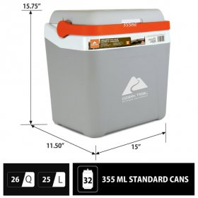 Ozark Trail Parklander 25L/ 26QT Hard Sided Portable Ice Chest Cooler,32 can capacity,Grey