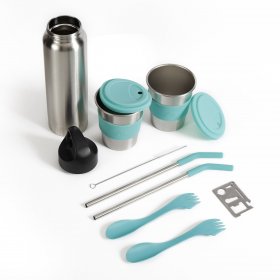 Ozark Trail 10 Piece Reusable Cutlery & Drinkware Combo Set, Aqua, 14 oz