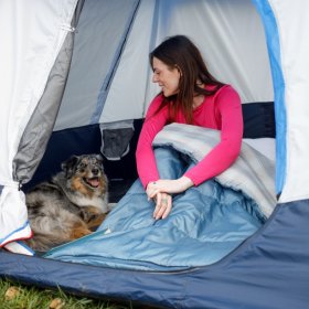 Ozark Trail 50F Flannel Lined Rectangle Adult Sleeping Bag-Blue (75" x 33")